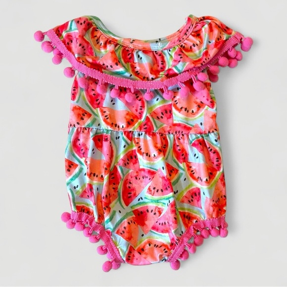 Clover Cottage Other - Clover Cottage Baby Boutique Watermelon Pom Pom Baby Girls Romper 0-6M NWOT
